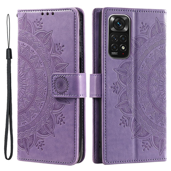 Zestaw Etui z klapką do Xiaomi Redmi Note 11/11S, Mandala, Fioletowe + szkło