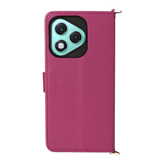 Etui portfelowe do Honor 400 Lite – różowe, z paskiem na ramię i nadgarstek, funkcją podstawki