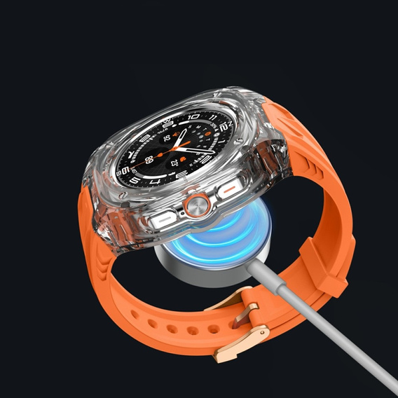 Pasek silikonowy z obudową ochronną do Samsung Galaxy Watch Ultra 47mm (2025 / 2024) – pomarańczowy, antywstrząsowy