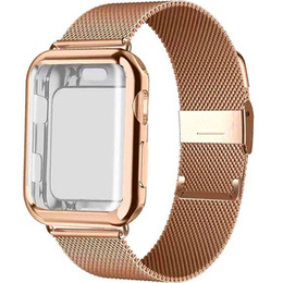 Bransoleta Milanese + Etui z osłoną na ekran do Apple Watch 1/2/3/4/5/6/SE 38/40MM, Różowe złoto