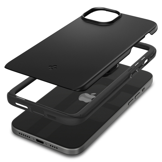 Etui Spigen do Apple iPhone 15, Thin Fit, Czarne + Szkło