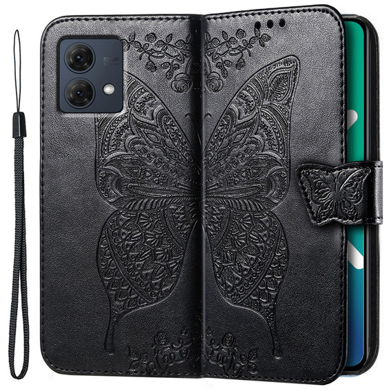 Etui z klapką do Motorola Moto G84, Butterfly, czarne