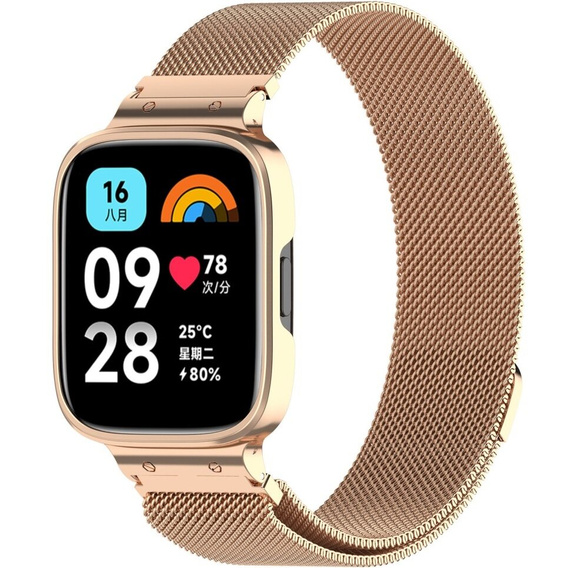 Pasek Bransoleta Milanese z Etui do Xiaomi Redmi Watch 3 Active, Różowe rose gold