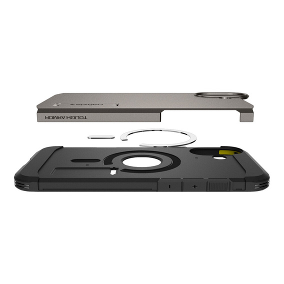 Etui Spigen do iPhone 16, Tough Armor Mag MagSafe, szare + Szkło Hartowane 9H