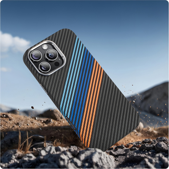 Etui do iPhone 13 Pro Max, Carbon Fiber MagSafe, granatowe