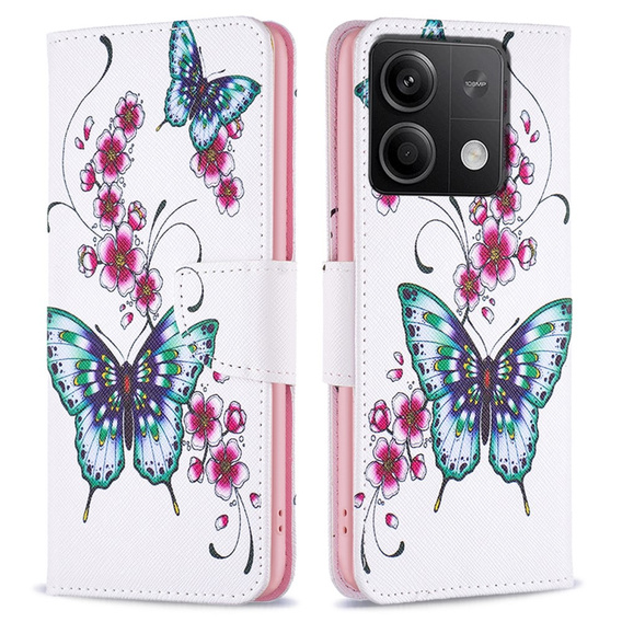 Etui z klapką do Xiaomi Redmi Note 13 5G, Wallet, Butterflies & Flowers białe