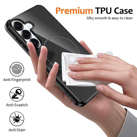 Etui do Samsung Galaxy S25 FE, Silicone Lite, do MagSafe ze smyczką, czarne