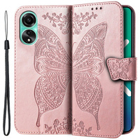 Etui z klapką do Oppo A78 4G, Butterfly, różowe rose gold