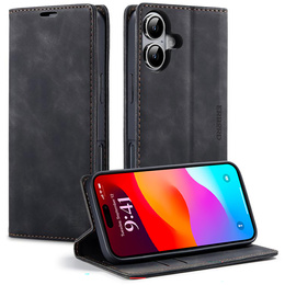 Etui do iPhone 17, ERBORD Vintage portfel z klapką, czarne