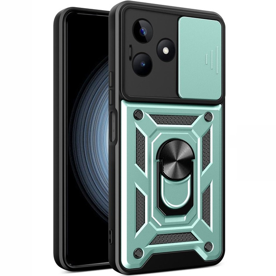 Zestaw Etui pancerne do Realme C53 4G, CamShield Slide, zielone + Szkło