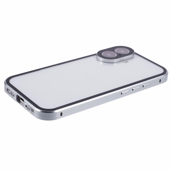 Etui do iPhone 16, Magnetic Dual Glass, srebrne