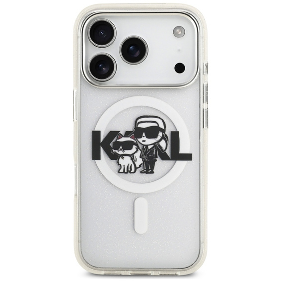 Etui Karl Lagerfeld do iPhone 17 Pro, IML Glitter Karl and Choupette MagSafe, przezroczyste