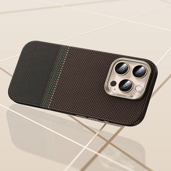 Etui BENKS Kevlar do iPhone 16 Pro, Magnetic Armor Pro Prestige Kevlar 600D Y065, do MagSafe, aktywny przycisk – brązowe