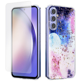 Zestaw Etui Gold Glam do Samsung Galaxy A54, Galaktyka + Szkło 9H