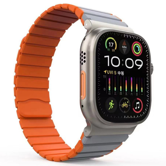 Pasek Magnetyczny do Apple Watch 1/2/3/4/5/6/7/8/9/10/11/SE Ultra 1/2/3 42/44/45/46/49mm, Szary/Pomarańczowy