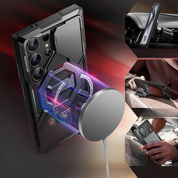 Etui do Samsung Galaxy S24 Ultra, Tongate MECH MagSafe Series, czarne + Szkło Hartowane 9H