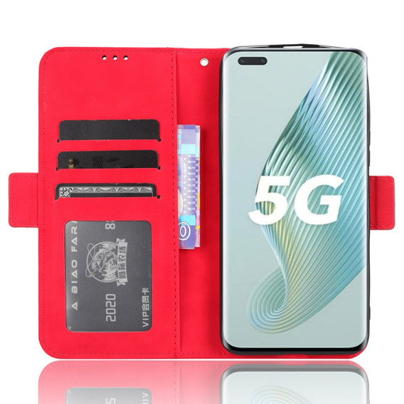Etui z klapką do Honor Magic 5 Pro 5G, Card Slot, czerwone