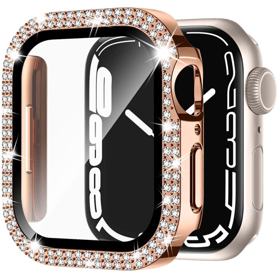 2w1 Etui + Szkło Hartowane do Apple Watch 7/8/9 41mm, Różowe złoto