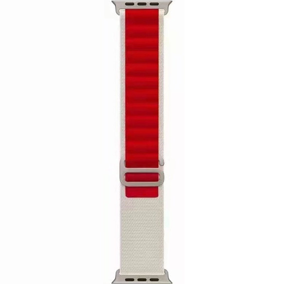 Pasek Nylonowy do Apple Watch 1/2/3/4/5/6/7/8/9/10/11/SE Ultra 1/2/3 42/44/45/46/49mm, Beżowy / Czerwony