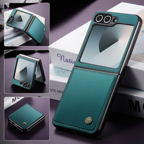 Etui do Samsung Galaxy Z Flip7, CASEME Litchi Leather, zielone
