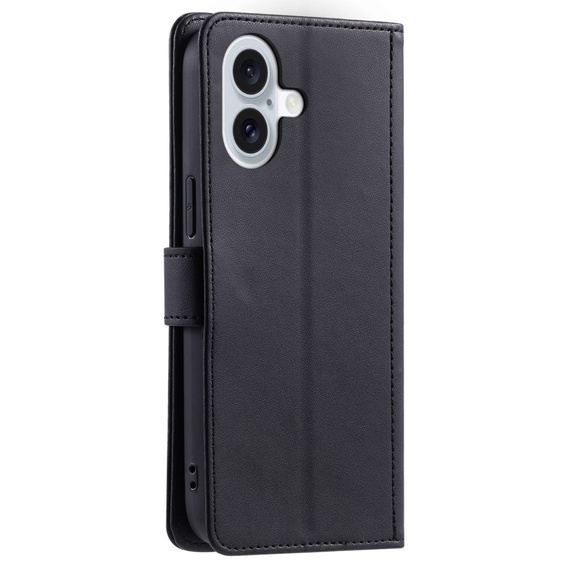 Etui z klapką do iPhone 16 Plus, Rhombus Crossbody Leather, czarne