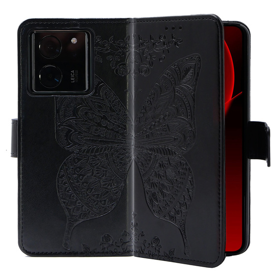 Etui z klapką do Xiaomi 13T / 13T Pro, Butterfly, czarne