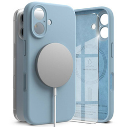 Etui Ringke do iPhone 16, Silicone MagSafe, niebieskie + Szkło Hartowane 9H