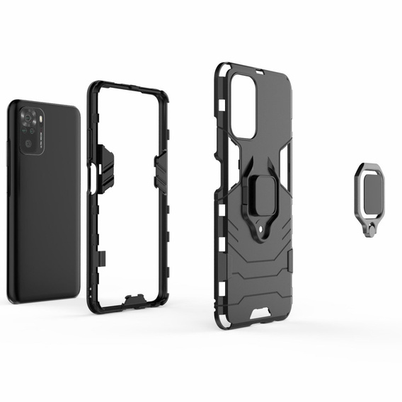 Etui do Xiaomi Redmi Note 10/10S, Kickstand Ring, czarne