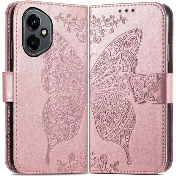 Etui z klapką do Honor 400 5G, Butterfly, różowe rose gold