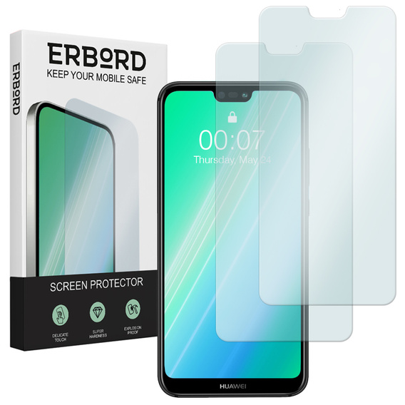 2x Szkło Hartowane do Huawei P20 Lite, ERBORD 9H Hard Glass, szybka