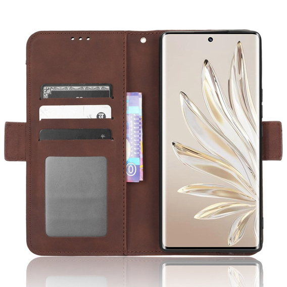 Etui z klapką do Honor 70 5G, Card Slot, brązowe