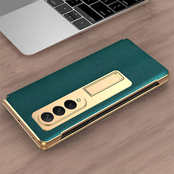 Etui ze szkłem do Samsung Galaxy Z Fold 4 5G, Kickstand Cross Texture, Green