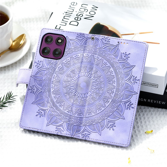 Etui portfelowe z motywem kwiatowym do Motorola Moto G56 5G – Fioletowe