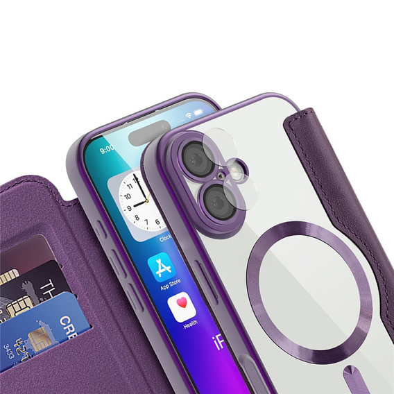 Etui z klapką do iPhone 17, RFID Wallet MagSafe z ochroną aparatu, fioletowe