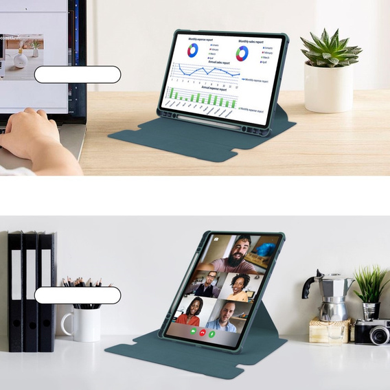 Etui z klawiaturą do Samsung Galaxy Tab S10 Lite / S10 FE / S9 FE, Rotary 360° Leather, ciemnozielone