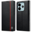 LC.IMEEKE Etui Portfelowe z Teksturą Włókna Węglowego do Xiaomi Redmi Note 14 4G - Czarne