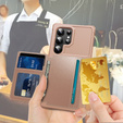 Etui do Samsung Galaxy S25 Ultra z kieszenią na karty, zapięciem na napę – różowe