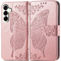 Etui z klapką do Samsung Galaxy S25 FE, Butterfly, różowe rose gold