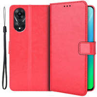 Zestaw Etui do Oppo A78 5G, portfel z klapką Crazy Horse, Czerwone + Szkło