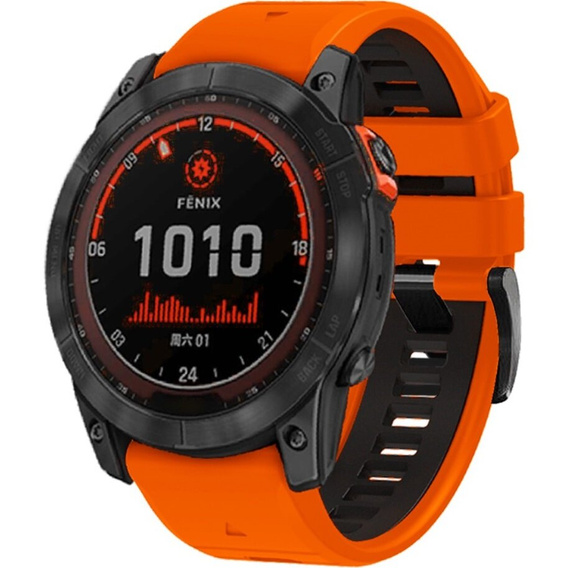 Pasek Silikonowy do Garmin Fenix 5X/6X/7X, Pomarańczowy / Czarny