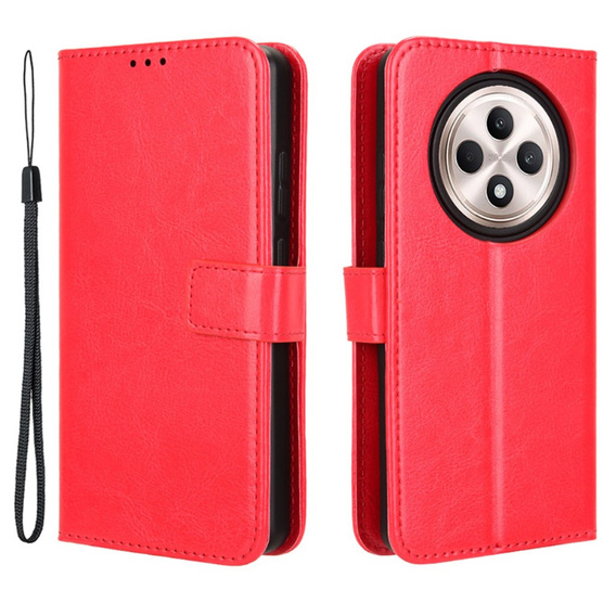 Etui z klapką do Oppo Reno 12FS / 12F, Crazy Horse Wallet, czerwone