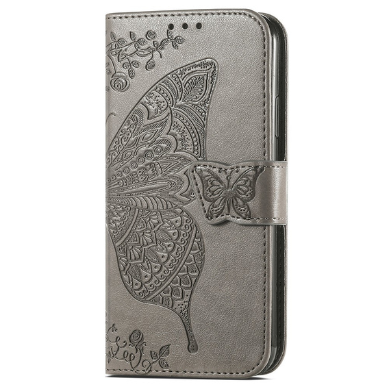 Etui z klapką do Samsung Galaxy A15, Butterfly, szare + szkło 9H