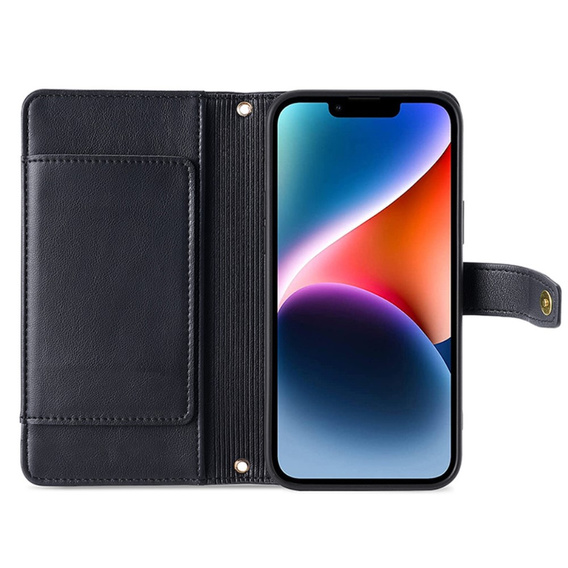 Etui z klapką do iPhone 15 Pro Max, Wallet Zipper Pocket, czarne