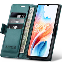 Etui do Oppo A18 4G / A38 4G, ERBORD Glossy Litchi, portfel z klapką, zielone