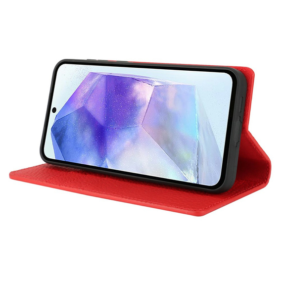 Etui z klapką do Samsung Galaxy S25+ Plus, Litchi Skin Grain, czerwone