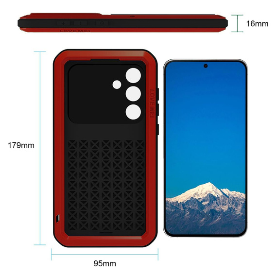 Etui Love Mei do Samsung Galaxy S25 FE, pancerne ze szkłem, czerwone