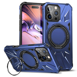 Etui do iPhone 16 Pro, pancerne z podstawką i blaszką do uchwytu, niebieskie