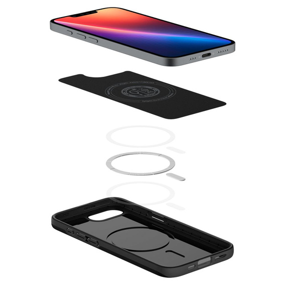 Etui Spigen do iPhone 16E, Thin Fit Mag, czarne + Szkło hartowane 9H