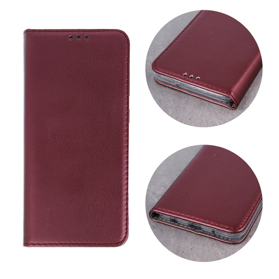 Etui z klapką do Samsung Galaxy A54 5G, Smart Magnetic, bordowe + szkło 9H