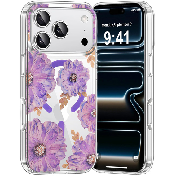 Etui do iPhone 17 Pro, Laser Flower, do MagSafe, Violet